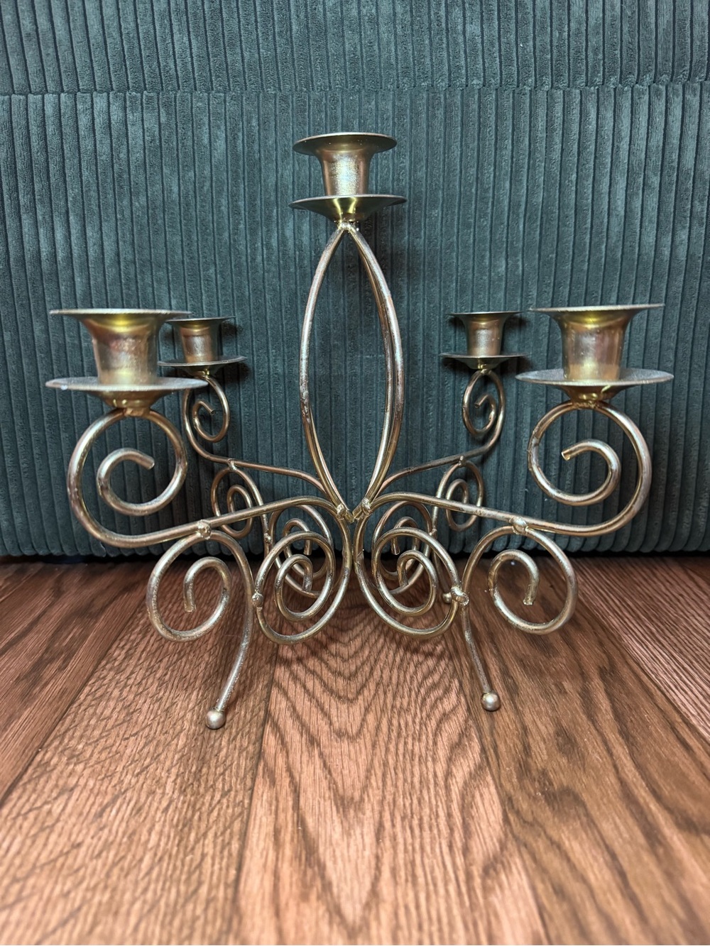 Brass Ornate Gold Metal Scroll 5-Arm Candle Holder Candelabra